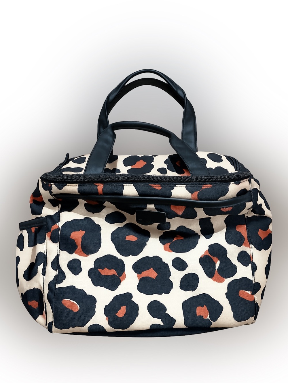 LOTG Leopard Print Insulated Lunch Tote Cooler Bag Beige Black Orange Zip Travel
